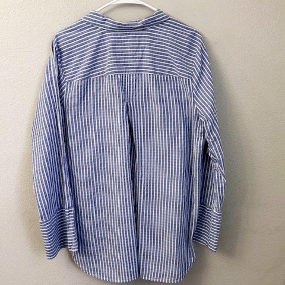 Caffé Marrakesh Blue White Striped Linen Blend Button Down Shirt Large - Picture 8 of 12